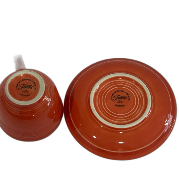 Homer Laughlin China Fiestaware Cups and Saucers Set of 4 Color Persimmon - Picture 5 of 12